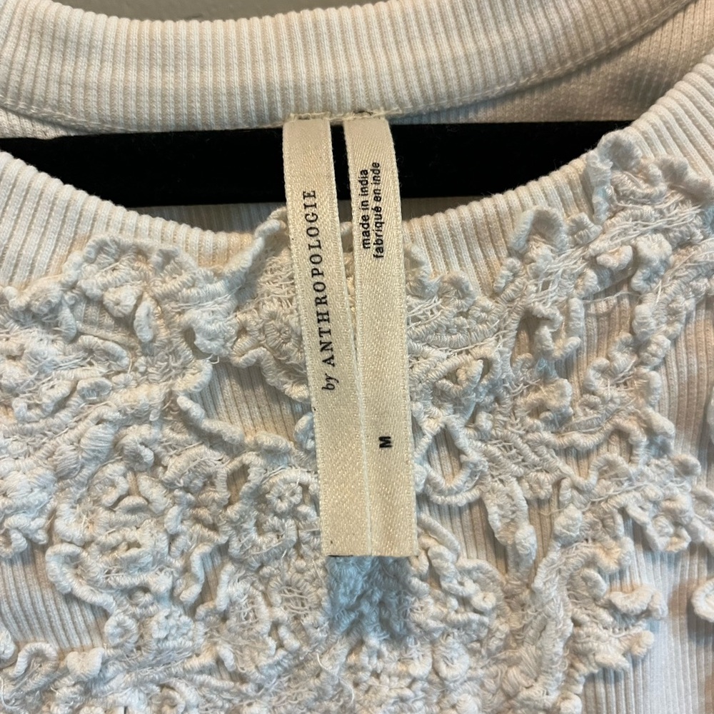 By Anthropologie Ivory The Pippah Lace Appliqué Tank Top Medium - Picture 6 of 10